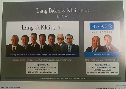 An ad regarding the break-up of a single law firm into two ...